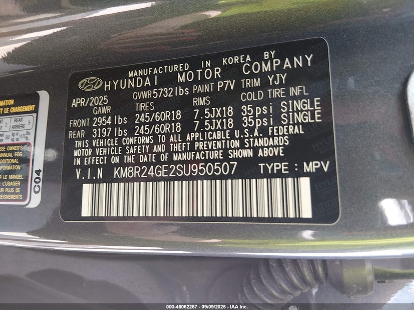 2025 Hyundai Palisade VIN KM8R24GE2SU950507 IAAI salvage auction — REAR END, Enterprise Vehicles Clear Only (Texas), sold $21,300 on 2026-09-14 (photo 9)