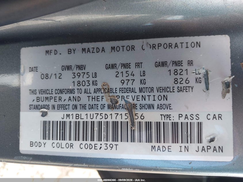 2013 Mazda 3 VIN JM1BL1U75D1715756 IAAI salvage auction — REAR END, Wait Title, sold $0 on 2026-10-05 (photo 9)