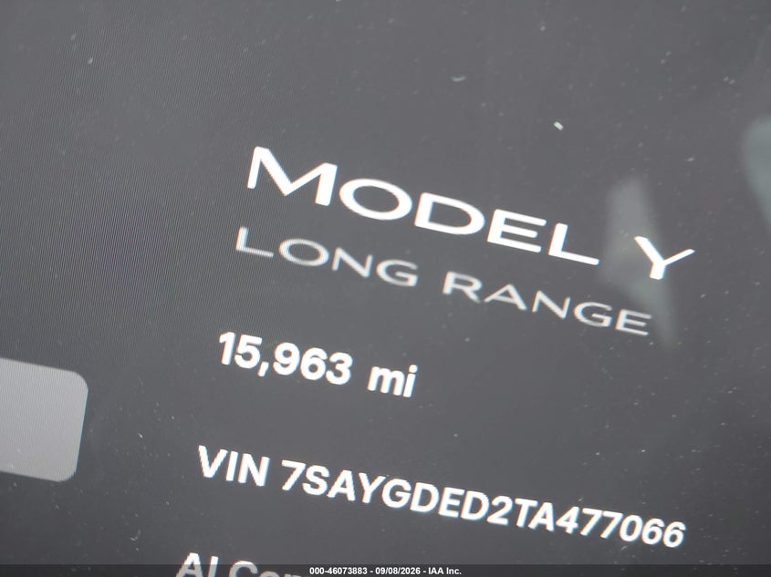 2026 Tesla Model y VIN 7SAYGDED2TA477066 IAAI salvage auction — FRONT END, Wait Title, sold $21,100 on 2026-10-10 (photo 7)