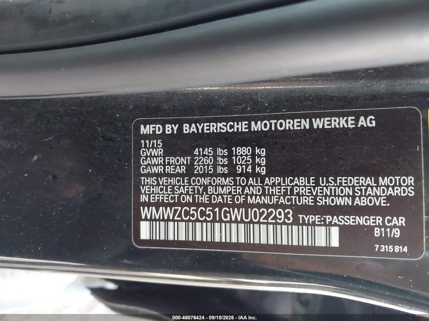 2016 Mini Countryman VIN WMWZC5C51GWU02293 IAAI salvage auction — NORMAL WEAR, Clear (New York), sold $1,100 on 2026-09-19 (photo 9)