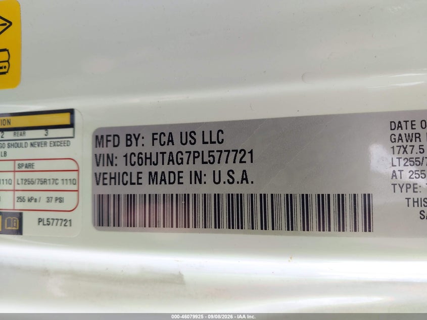 2023 Jeep Gladiator VIN 1C6HJTAG7PL577721 IAAI salvage auction — NORMAL WEAR, Clear (Tennessee), sold $20,000 on 2026-09-18 (photo 9)