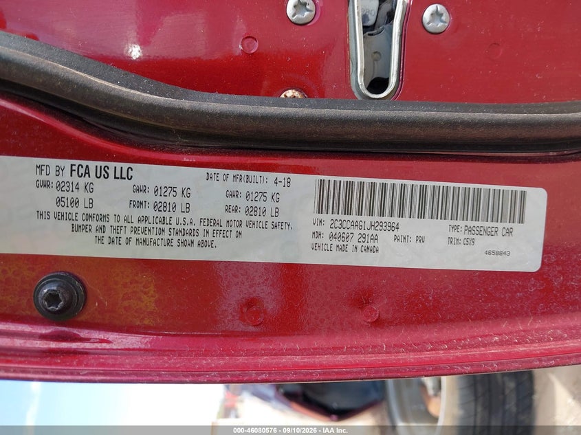 2018 Chrysler 300 VIN 2C3CCAAG1JH293964 IAAI salvage auction — Left Front, Clear, sold $2,900 on 2026-10-19 (photo 9)
