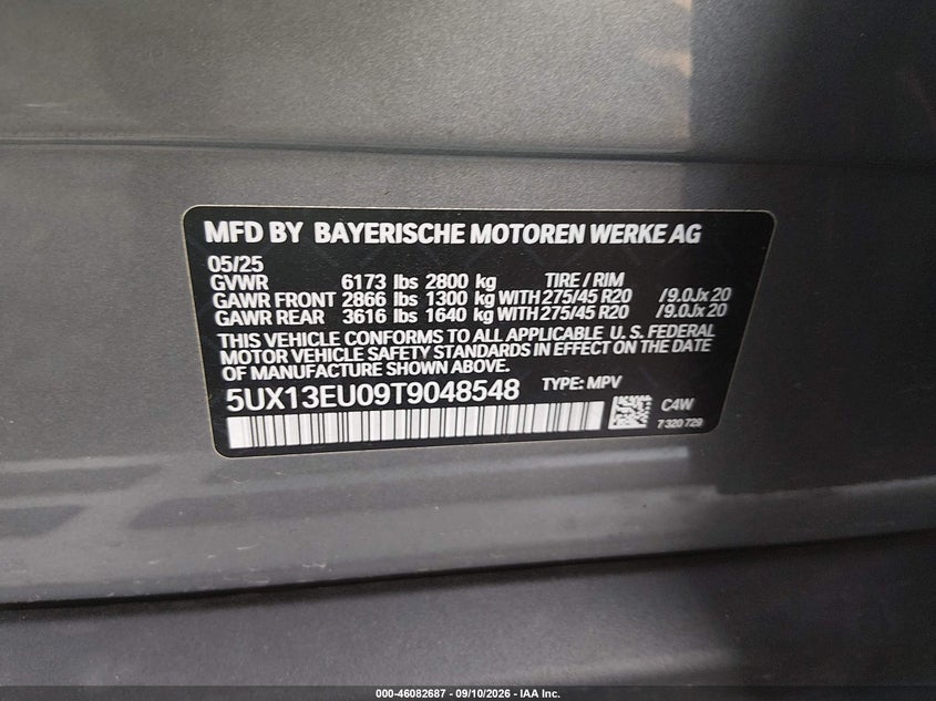 2026 BMW X5 VIN 5UX13EU09T9048548 IAAI salvage auction — FRONT END, Enterprise Vehicles Clear Only (Georgia), sold $35,500 on 2026-09-17 (photo 9)