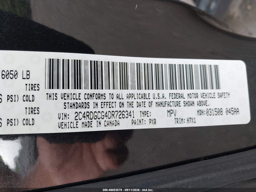 2013 Dodge Grand caravan VIN 2C4RDGCG4DR726341 IAAI salvage auction — NORMAL WEAR, Clear (Maryland), sold $25 on 2026-10-04 (photo 9)