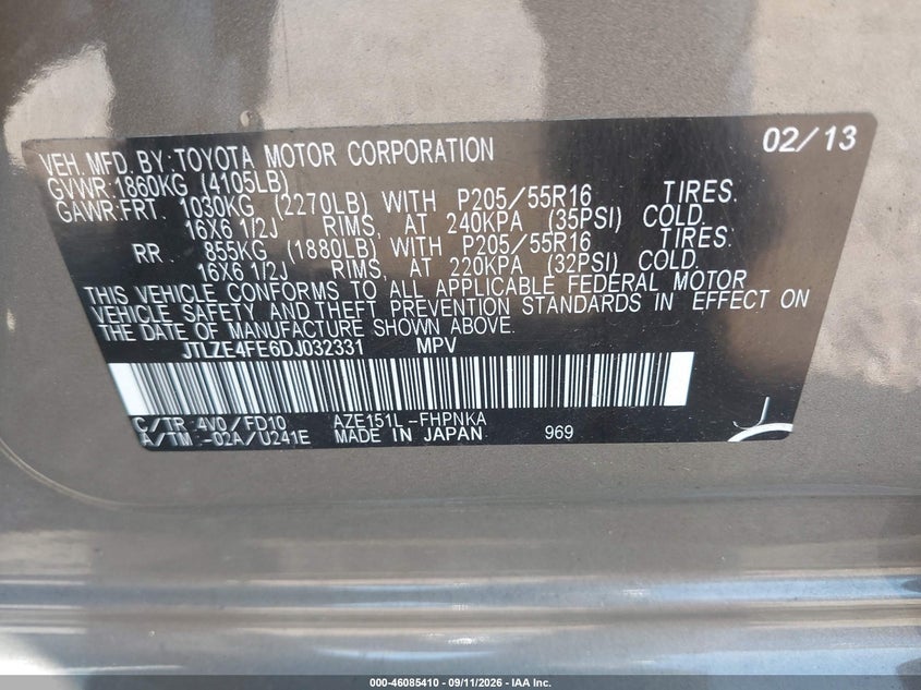 2013 Scion Xb VIN JTLZE4FE6DJ032331 IAAI salvage auction — RIGHT FRONT, Wait Title, sold $975 on 2026-10-01 (photo 9)
