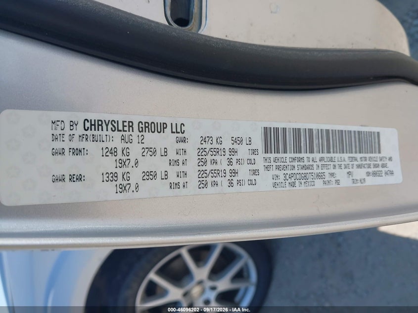 2013 Dodge Journey VIN 3C4PDCDG8DT510665 IAAI salvage auction — FRONT END, Clear (Virginia), sold $925 on 2026-10-07 (photo 9)