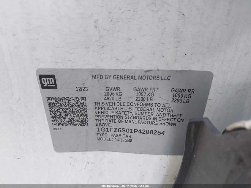 2023 Chevrolet Bolt euv VIN 1G1FZ6S01P4208254 IAAI salvage auction — SIDE, Wait Title, sold $8,900 on 2026-09-27 (photo 9)