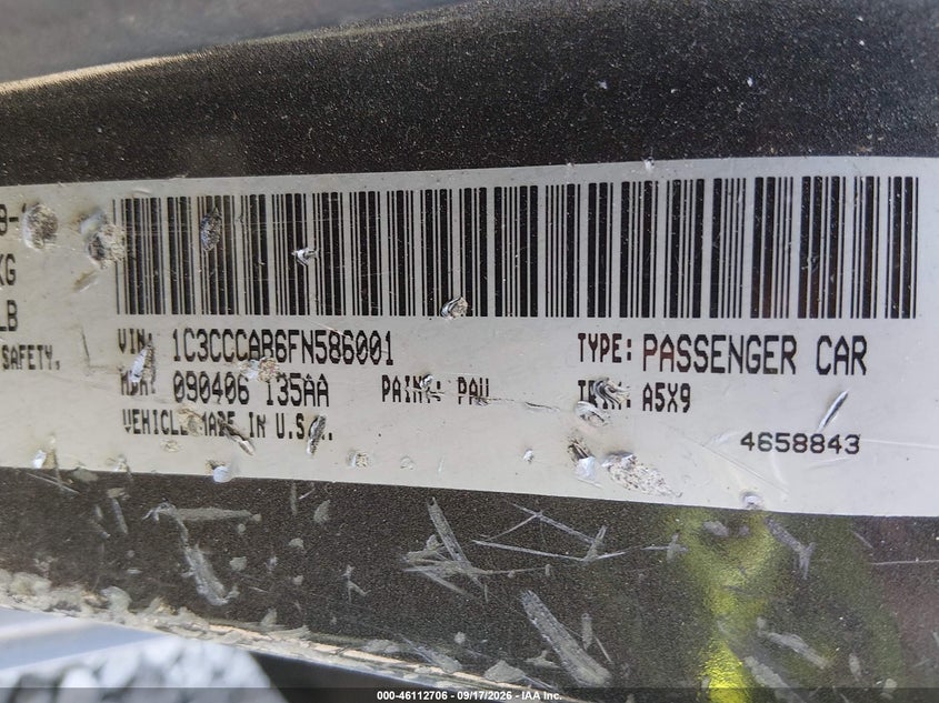 2015 Chrysler 200 VIN 1C3CCCAB6FN586001 IAAI salvage auction — Right Side, Salvage, sold $750 on 2026-10-16 (photo 9)