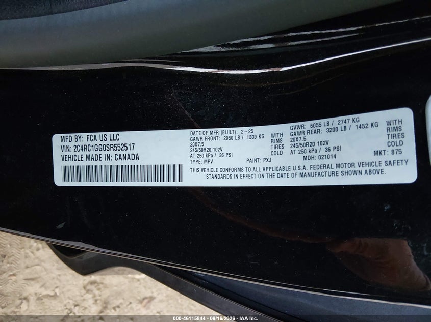 2025 Chrysler Pacifica VIN 2C4RC1GG0SR552517 IAAI salvage auction — FRONT END, Enterprise Vehicles Clear Only (Washington), sold $14,100 on 2026-10-07 (photo 9)