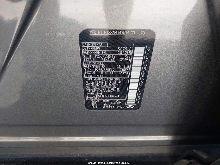 2024 Infiniti Qx50 VIN 3PCAJ5BB5RF104544 IAAI salvage auction — FRONT END, Salvage (Ohio), sold $7,450 on 2026-10-05 (photo 9)