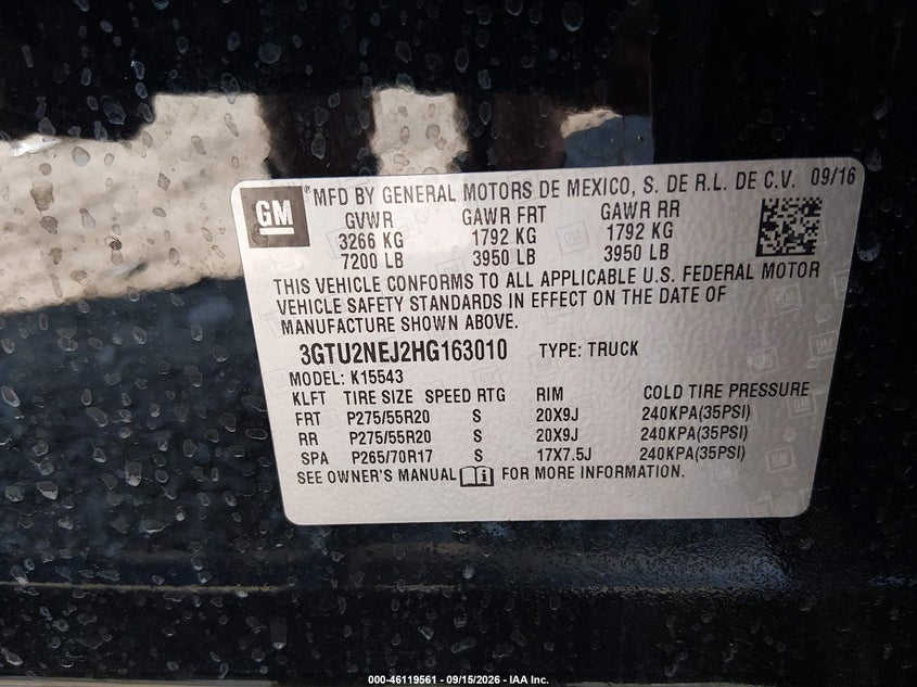 2017 Gmc SIERRA VIN 3GTU2NEJ2HG163010 IAAI salvage auction — FRONT END, Salvage (Ohio), sold $0 on 2026-10-09 (photo 9)
