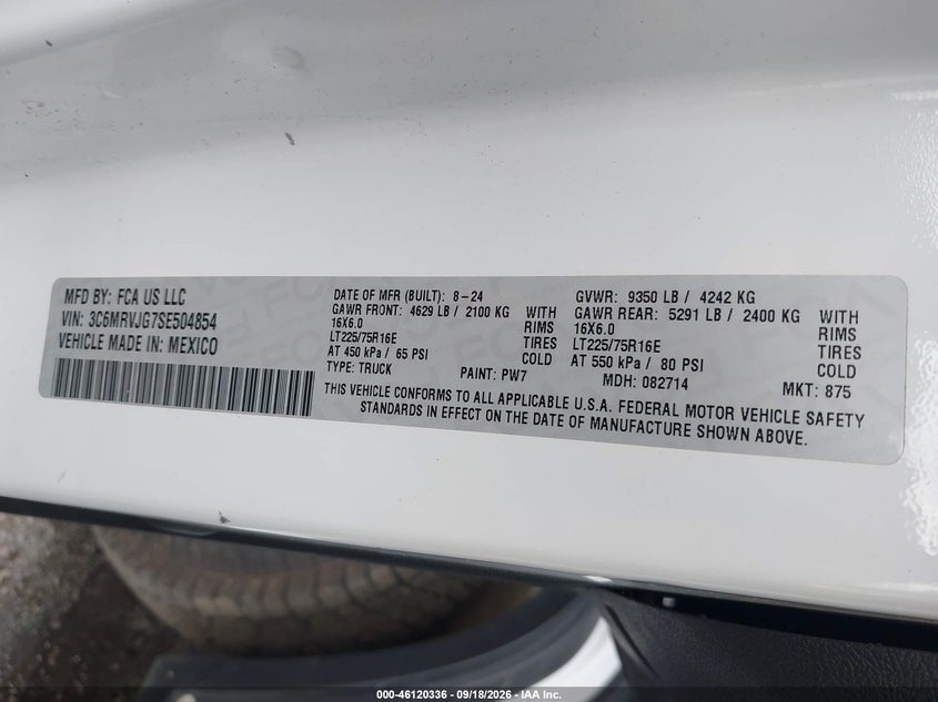 2025 Ram Promaster city VIN 3C6MRVJG7SE504854 IAAI salvage auction — LEFT & RIGHT, Enterprise Vehicles Clear Only (Virginia), sold $22,000 on 2026-09-23 (photo 9)