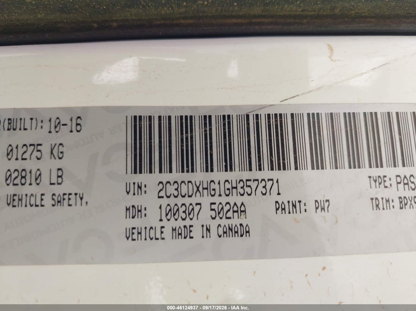 2016 Dodge Charger VIN 2C3CDXHG1GH357371 IAAI salvage auction — NORMAL WEAR, Clear-Dealer Only (Arizona), sold $775 on 2026-10-07 (photo 9)