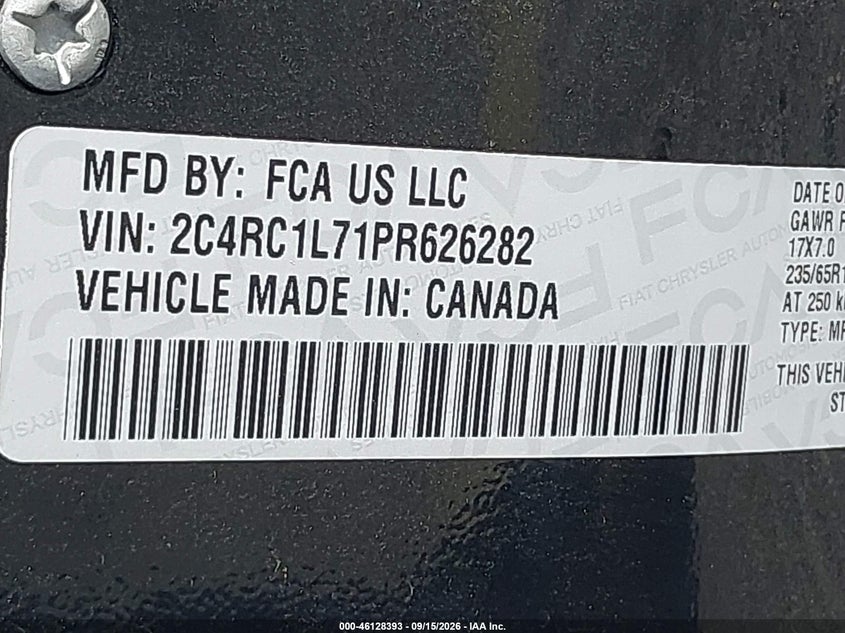 2023 Chrysler Pacifica VIN 2C4RC1L71PR626282 IAAI salvage auction — REAR END, Clear (California), sold $11,950 on 2026-10-08 (photo 9)