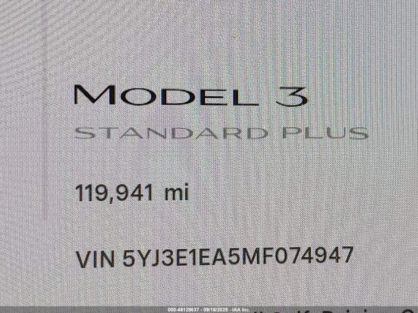 2021 Tesla Model 3 VIN 5YJ3E1EA5MF074947 IAAI salvage auction — SIDE, Wait Title, sold $3,550 on 2026-10-15 (photo 7)