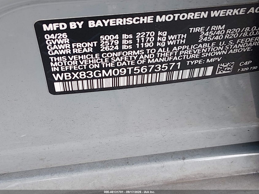 2026 BMW X2 VIN WBX83GM09T5673571 IAAI salvage auction — RIGHT FRONT, Clear (New York), sold $23,150 on 2026-09-29 (photo 9)