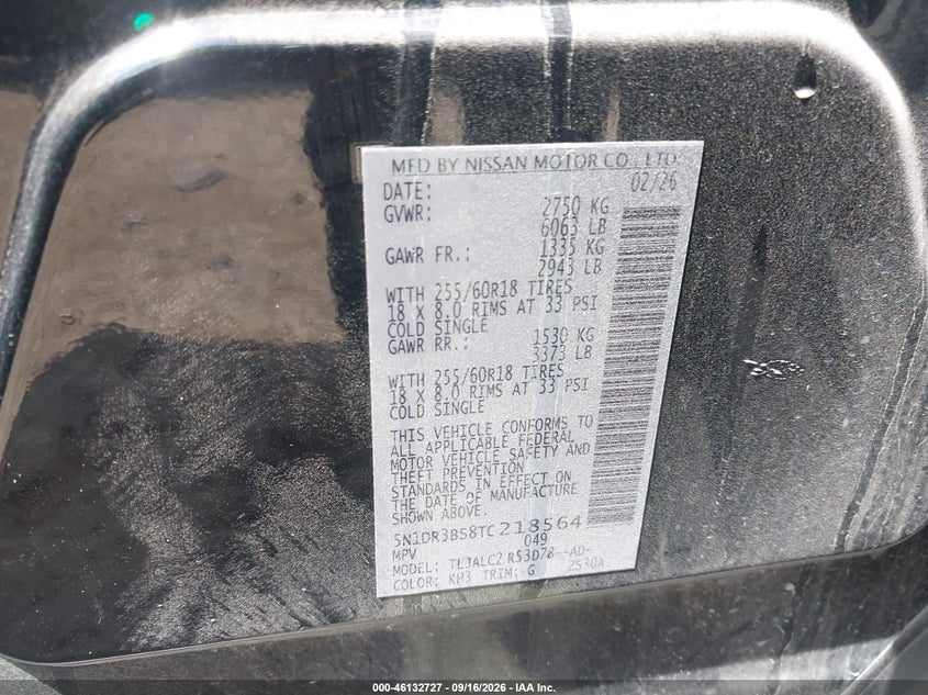 2026 Nissan Pathfinder VIN 5N1DR3BS8TC218564 IAAI salvage auction — FRONT END, Enterprise Vehicles Clear Only (Texas), sold $0 on 2026-09-23 (photo 9)