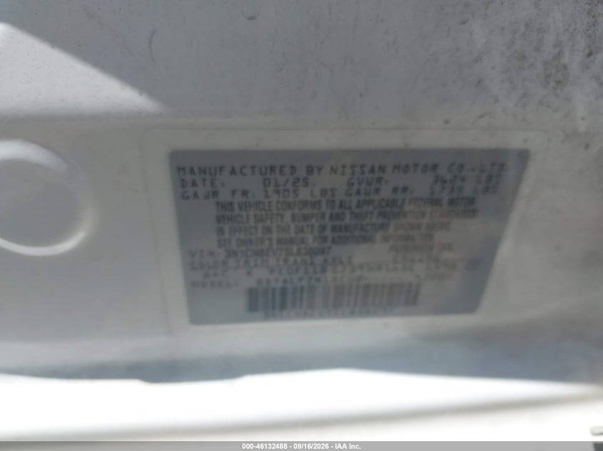 2025 Nissan Versa VIN 3N1CN8EV7SL838097 IAAI salvage auction — REAR END, Enterprise Vehicles Clear Only (Florida), sold $25 on 2026-09-24 (photo 9)