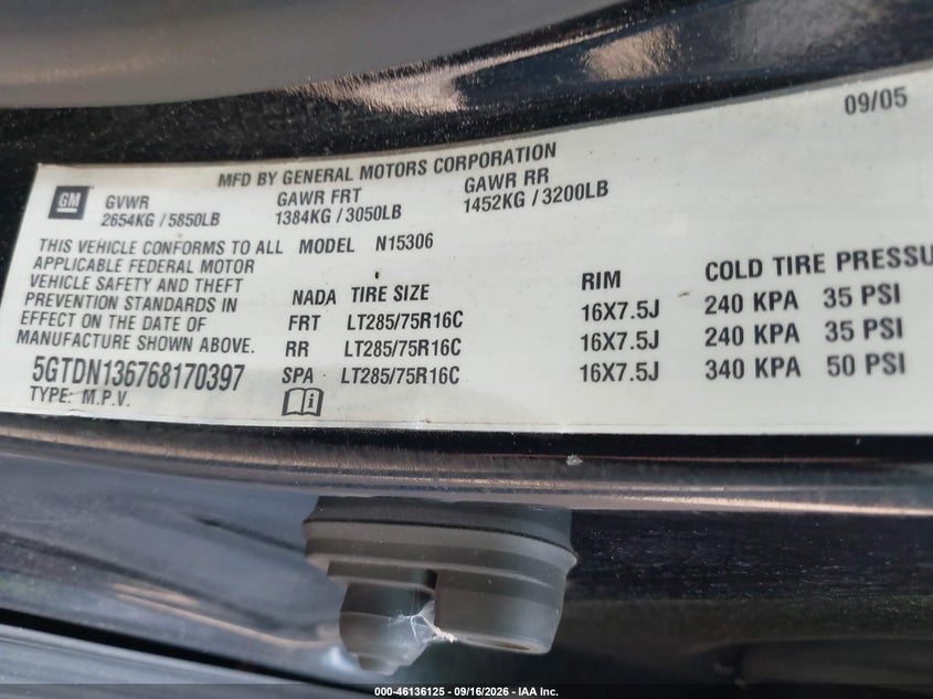 2006 Hummer H3 VIN 5GTDN136768170397 IAAI salvage auction — LEFT SIDE, Clear (Massachusetts), sold $400 on 2026-09-25 (photo 9)