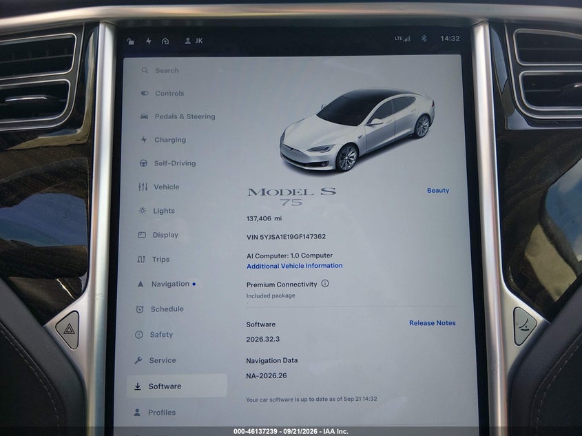 2016 Tesla Model s VIN 5YJSA1E19GF147362 IAAI salvage auction — LEFT SIDE, Salvage (California), sold $2,050 on 2026-09-29 (photo 7)