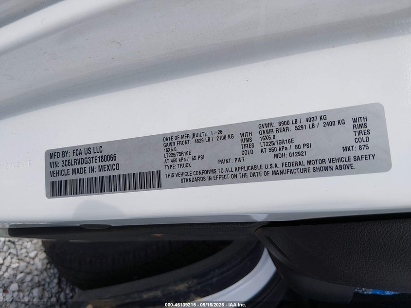 2026 Ram Promaster city VIN 3C6LRVDG3TE180066 IAAI salvage auction — ROOF, Wait Title, sold $30,250 on 2026-09-30 (photo 9)