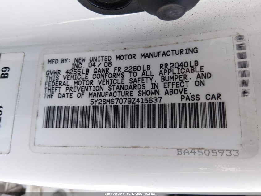 2009 Pontiac Vibe VIN 5Y2SM67079Z415637 IAAI salvage auction — NORMAL WEAR, Clear (South Carolina), sold $300 on 2026-10-02 (photo 9)