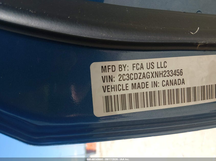 2022 Dodge Challenger VIN 2C3CDZAGXNH233456 IAAI salvage auction — RIGHT FRONT, Salvage Title, sold $5,050 on 2026-10-12 (photo 9)