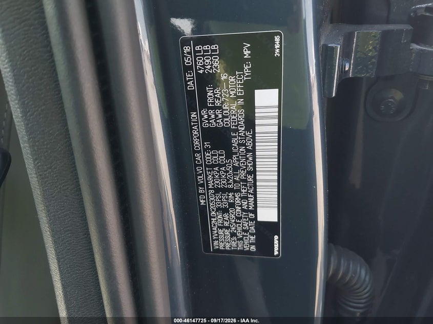 2019 Volvo Xc40 VIN YV4AC2HL0K2053078 IAAI salvage auction — NORMAL WEAR, Clear (Virginia), sold $7,350 on 2026-09-30 (photo 9)