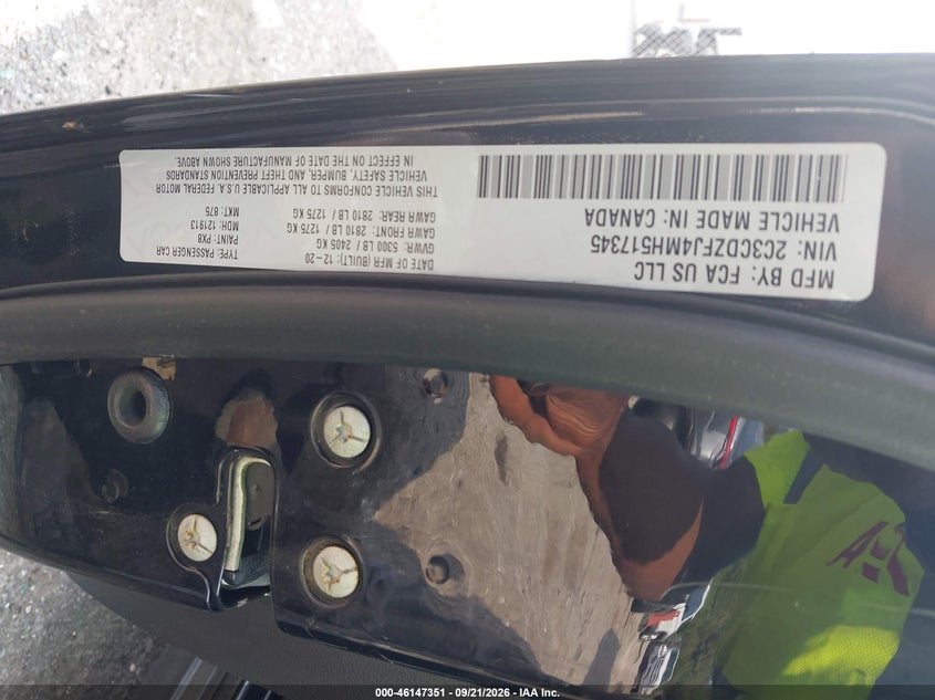 2021 Dodge Challenger VIN 2C3CDZFJ4MH517345 IAAI salvage auction — FRONT END, Nrc Lienholder Repossession Paperwork (Louisiana), sold $6,150 on 2026-10-27 (photo 9)