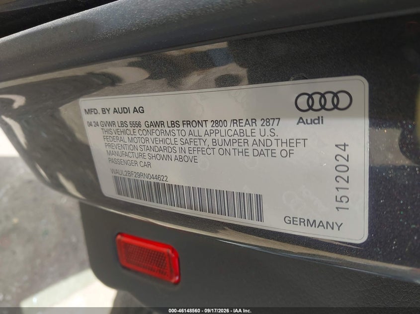 2024 Audi A6 VIN WAUL2BF29RN044622 IAAI salvage auction — ALL OVER, Enterprise Vehicles Clear Only (Texas), sold $21,700 on 2026-09-23 (photo 9)