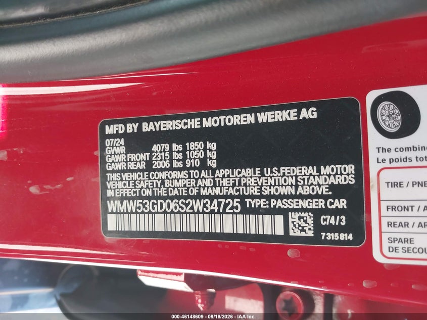 2025 Mini Hardtop VIN WMW53GD06S2W34725 IAAI salvage auction — SIDE, Salvage (California), sold $9,700 on 2026-09-27 (photo 9)