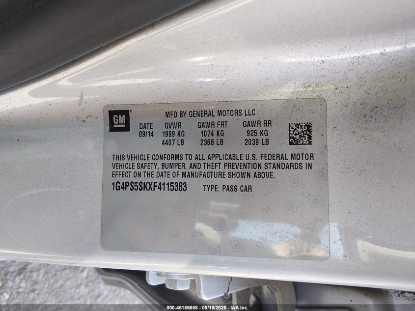 2015 Buick Verano VIN 1G4PS5SKXF4115383 IAAI salvage auction — RIGHT FRONT, Clear (New Jersey), sold $1,050 on 2026-09-29 (photo 9)