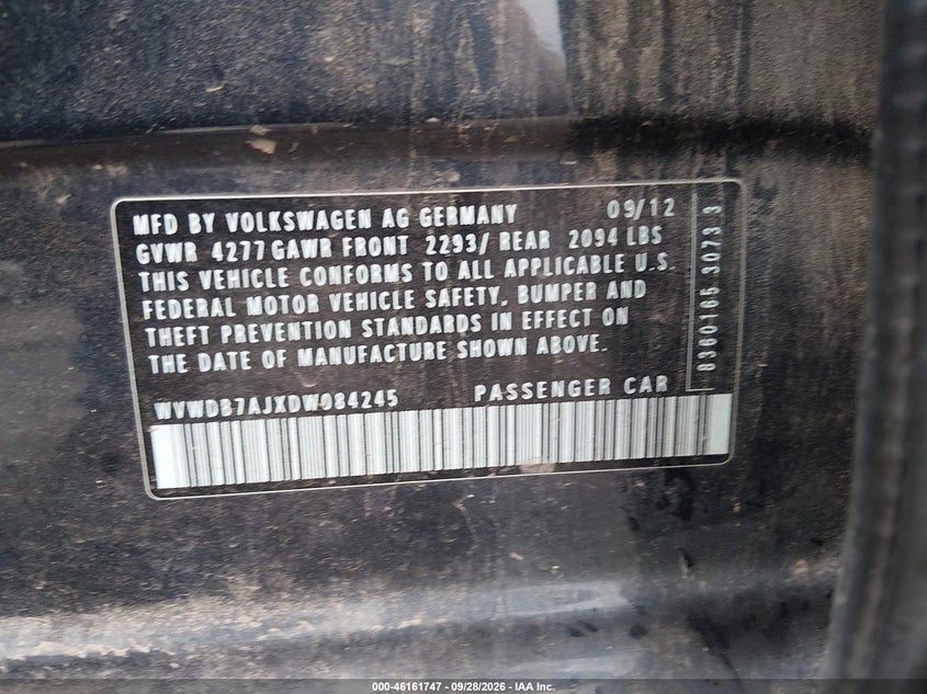 2013 Volkswagen Golf VIN WVWDB7AJXDW084245 IAAI salvage auction — NORMAL WEAR, Clear (Colorado), sold $450 on 2026-10-07 (photo 9)