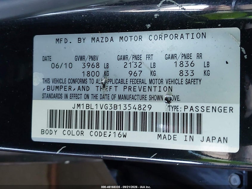 2011 Mazda 3 VIN JM1BL1VG3B1354829 IAAI salvage auction — REAR END, Salvage (California), sold $0 on 2026-09-28 (photo 9)