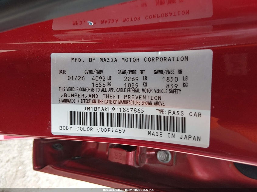 2026 Mazda 3 VIN JM1BPAKL9T1867865 IAAI salvage auction — UNDERCARRIAGE, Clear (Minnesota), sold $16,100 on 2026-10-08 (photo 9)