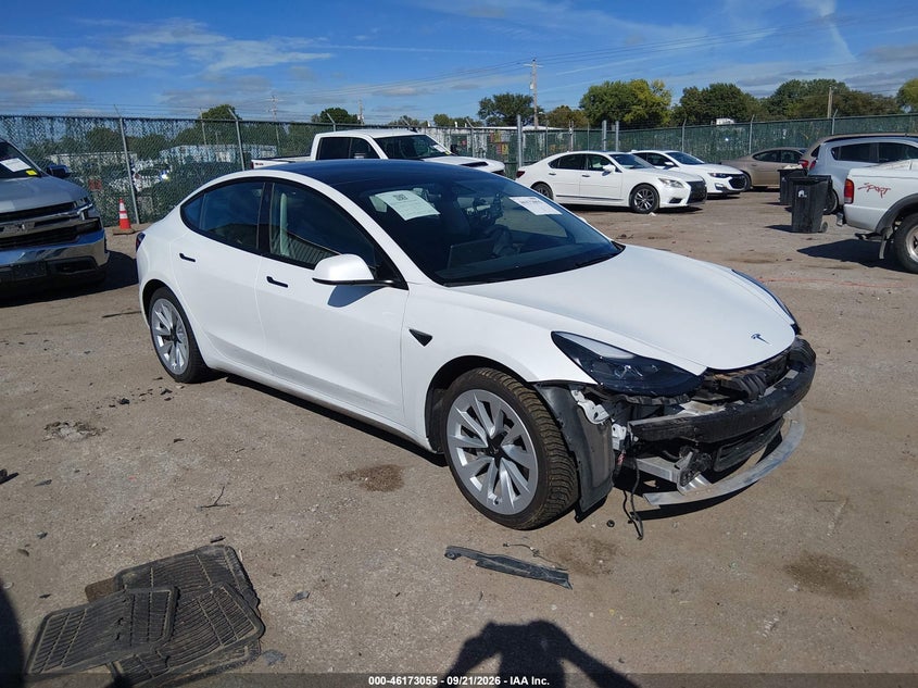 2023 Tesla Model 3 VIN 5YJ3E1EB7PF393389 IAAI salvage auction — FRONT END, Salvage Title, sold $10,200 on 2026-10-08 (photo 1)