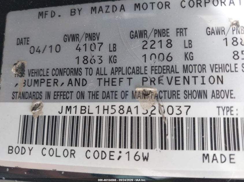2010 Mazda 3 VIN JM1BL1H58A1320037 IAAI salvage auction — Front End, Salvage, sold $475 on 2026-10-19 (photo 9)
