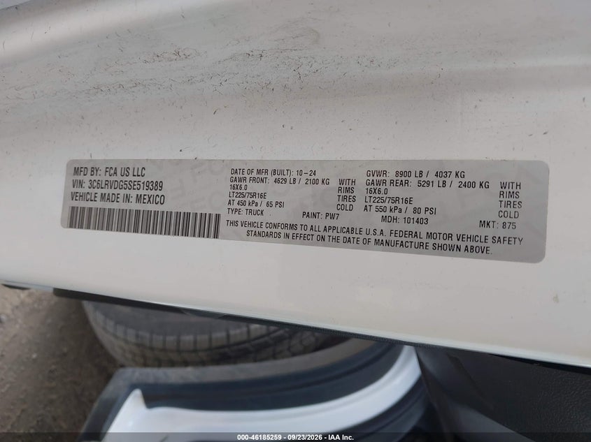 2025 Ram Promaster city VIN 3C6LRVDG5SE519389 IAAI salvage auction — NORMAL WEAR, Enterprise Vehicles Clear Only (Washington), sold $22,100 on 2026-09-27 (photo 9)