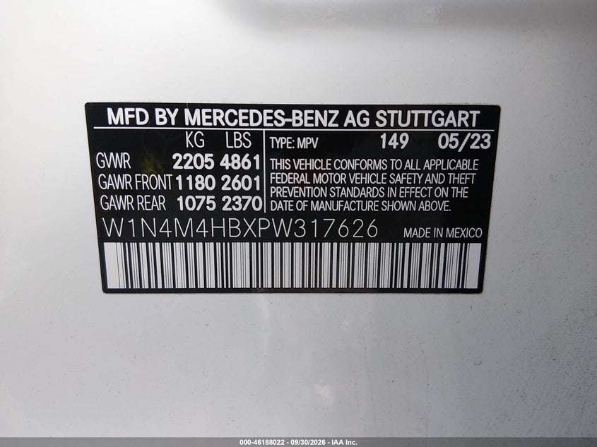 2023 Mercedes-benz Glb VIN W1N4M4HBXPW317626 IAAI salvage auction — FRONT END, Salvage (Idaho), sold $12,350 on 2026-10-08 (photo 9)