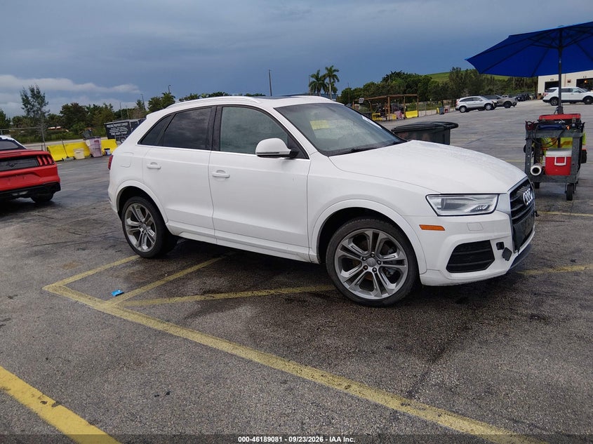 2017 Audi Q3 VIN WA1HCCFS6HR012787 IAAI salvage auction — LEFT FRONT, Wait Title, sold $2,400 on 2026-10-09 (photo 1)