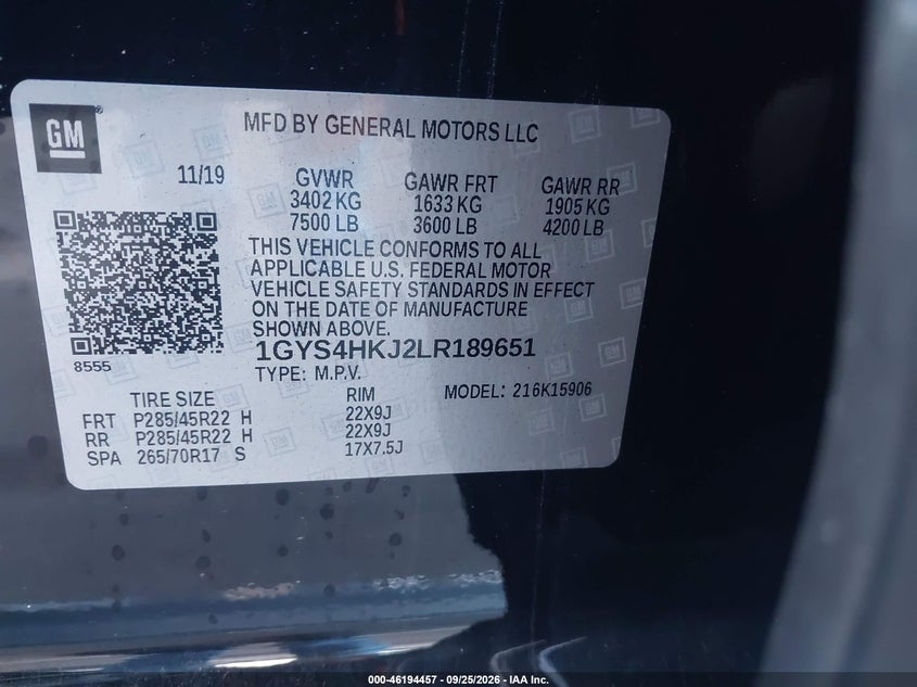 2020 Cadillac Escalade esv VIN 1GYS4HKJ2LR189651 IAAI salvage auction — VANDALISM, Salvage (North Carolina), sold $13,700 on 2026-10-15 (photo 9)