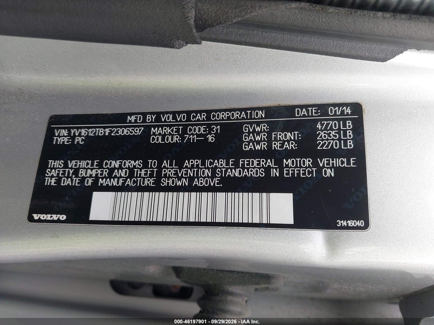 2015 Volvo S60 VIN YV1612TB1F2306597 IAAI salvage auction — VANDALISM, Clear (Massachusetts), sold $350 on 2026-10-02 (photo 9)