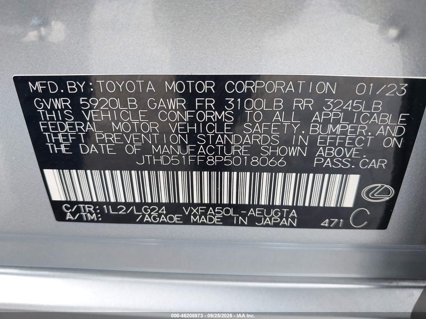 2023 Lexus LS 500 VIN JTHD51FF8P5018066 IAAI salvage auction — FRONT END, Salvage (California), sold $27,250 on 2026-10-07 (photo 9)