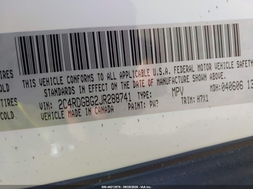 2018 Dodge Grand caravan VIN 2C4RDGBG2JR288741 IAAI salvage auction — NORMAL WEAR, Sf97 (California), sold $11,750 on 2026-10-15 (photo 9)