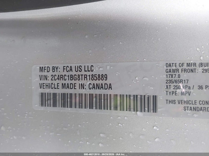2026 Chrysler Pacifica VIN 2C4RC1BG8TR185889 IAAI salvage auction — SIDE, ENTERPRISE VEHICLES CERT OF DESTRUCTION (Florida), sold $8,200 on 2026-09-28 (photo 9)