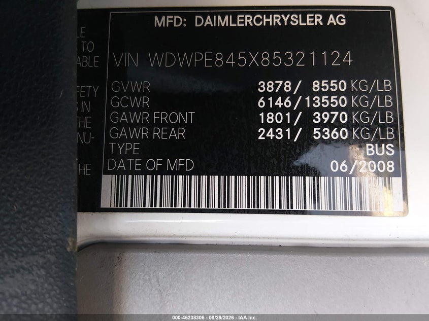 2008 Dodge Sprinter VIN WDWPE845X85321124 IAAI salvage auction — ALL OVER, Clear (Idaho), sold $5,550 on 2026-10-09 (photo 9)