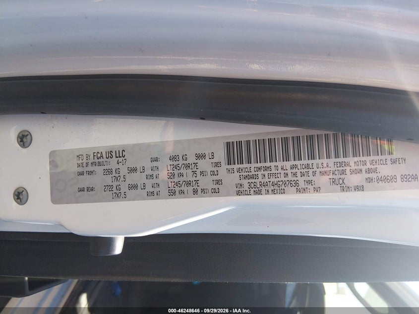 2017 Ram 2500 VIN 3C6LR4AT4HG707636 IAAI salvage auction — NORMAL WEAR, SF97 (California), sold $14,400 on 2026-10-08 (photo 9)