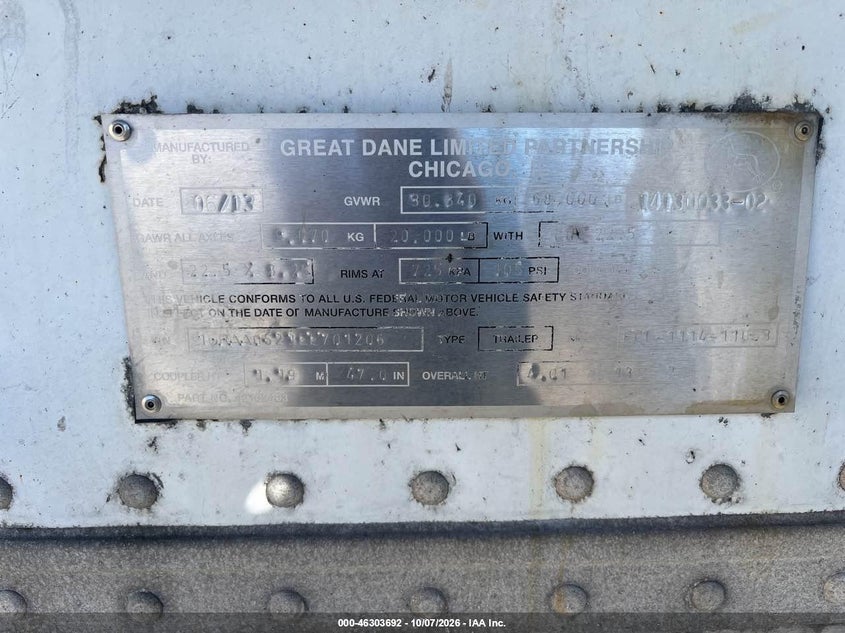 2014 Great dane trailers Unknown VIN 1GRAA0623EE701206 IAAI salvage auction — NORMAL WEAR, Original (Maine), sold $2,250 on 2026-10-28 (photo 9)