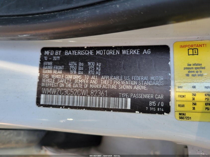 2012 Mini Countryman VIN WMWZC3C52CWL82361 IAAI salvage auction — MECHANICAL, Wait Title, sold $150 on 2026-10-20 (photo 8)