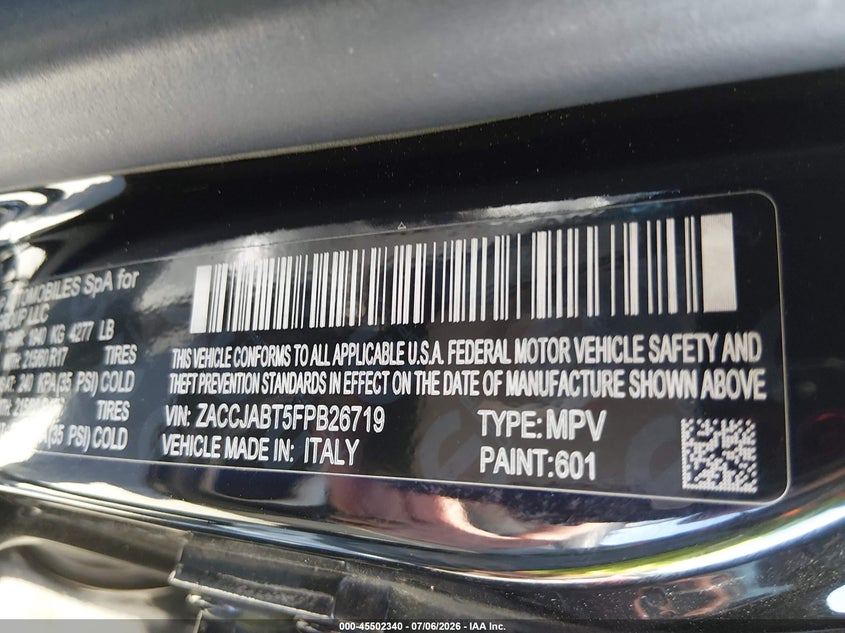 2015 Jeep Renegade VIN ZACCJABT5FPB26719 IAAI salvage auction — SIDE, Salvage (California), sold $2,625 on 2026-07-16 (photo 9)
